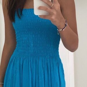 blue summer midi dress with flower details